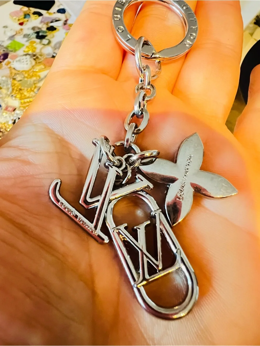Silver upcycled Logo Charm Keychain - Designer-Inspired Men’s Accessory